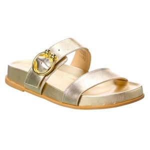Stuart Weitzman Joni Metallic Gold Leather Slides Sandals - 6